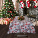 Fata de masa Best Cotton Winter 10 - 180x220 cm, 100% bumbac , gri cu motive de Craciun