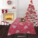 Fata de masa Best Cotton Winter 14 - 180x220 cm, 100% bumbac , rosie cu motive de Craciun