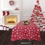 Fata de masa Best Cotton Winter 09 - 180x180 cm, 100% bumbac , rosie cu motive de Craciun