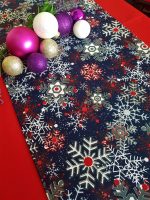 Fata de masa rosie cu napron albastru Best Cotton Winter 12 - creton, 180x220 cm + 45x180 cm, 100% bumbac - imagine 4