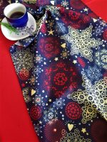 Fata de masa rosie cu napron albastru Best Cotton Winter 14 - creton, 180x220 cm + 45x180 cm, 100% bumbac - imagine 3