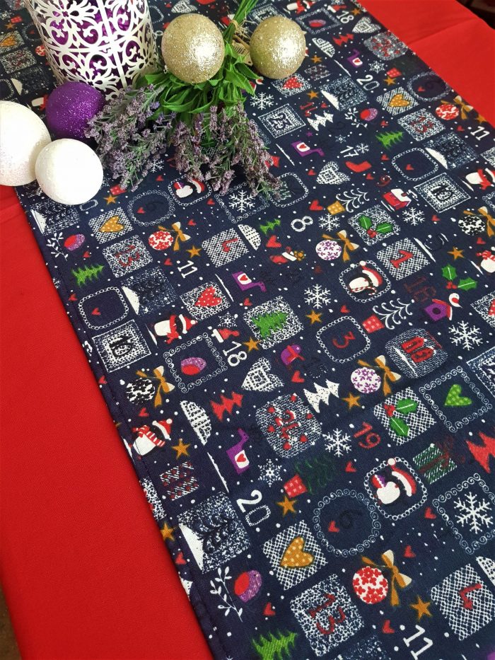 Fata de masa rosie cu napron albastru Best Cotton Winter 13 - creton, 180x220 cm + 45x180 cm, 100% bumbac - imagine 5