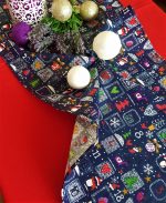 Fata de masa rosie cu napron albastru Best Cotton Winter 13 - creton, 180x220 cm + 45x180 cm, 100% bumbac