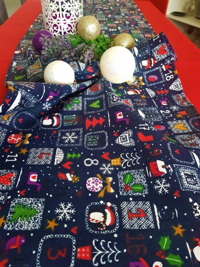 Fata de masa rosie cu napron albastru Best Cotton Winter 13 - creton, 180x220 cm + 45x180 cm, 100% bumbac - imagine 2