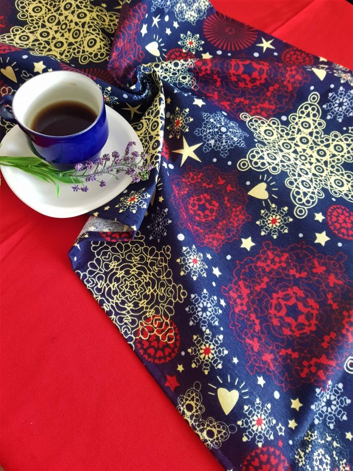 Napron Best Cotton Winter 06 - 45x180 cm, 100% bumbac , albastru cu motive de Craciun - imagine 3