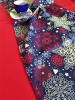 Fata de masa rosie cu napron albastru Best Cotton Winter 14 - creton, 180x220 cm + 45x180 cm, 100% bumbac - imagine 4