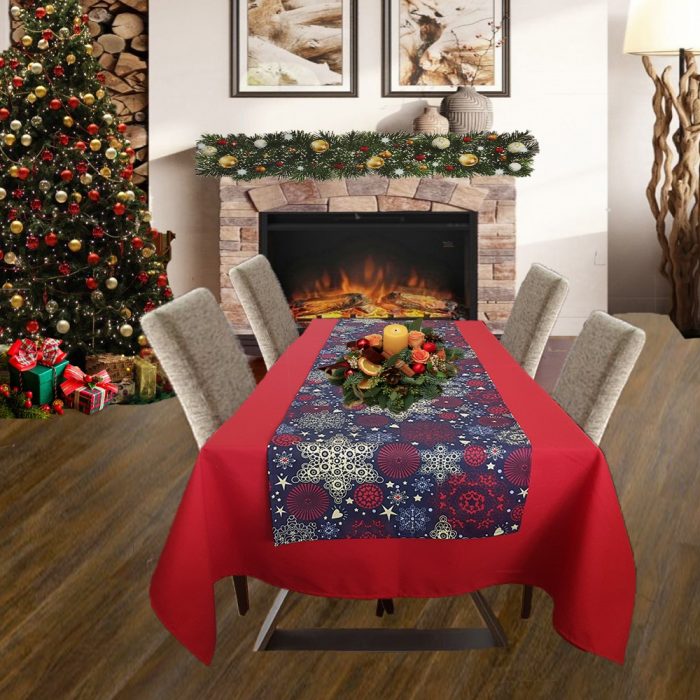 Napron Best Cotton Winter 06 - 45x180 cm, 100% bumbac , albastru cu motive de Craciun - imagine 2