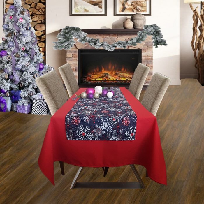 Napron Best Cotton Winter 04 - 45x180 cm, 100% bumbac , albastru cu motive de Craciun - imagine 4