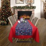 Fata de masa rosie cu napron albastru Best Cotton Winter 13 - creton, 180x220 cm + 45x180 cm, 100% bumbac - imagine 3