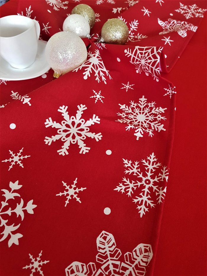 Fata de masa rosie cu napron rosu Best Cotton Winter 18 - creton, 180x220 cm + 45x180 cm, 100% bumbac - imagine 3