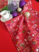 Fata de masa rosie cu napron rosu Best Cotton Winter 16 - creton, 180x220 cm + 45x180 cm, 100% bumbac