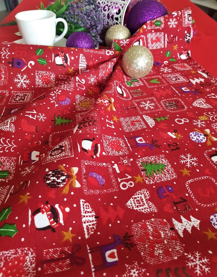 Fata de masa rosie cu napron rosu Best Cotton Winter 16 - creton, 180x220 cm + 45x180 cm, 100% bumbac - imagine 2