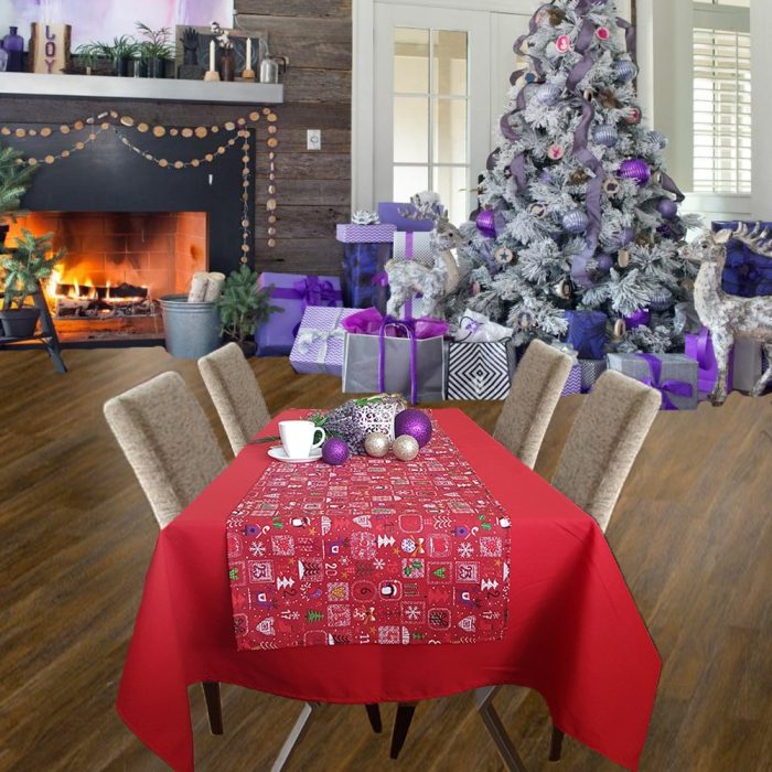 Napron Best Cotton Winter 02 - 45x180 cm, 100% bumbac , rosu cu motive de Craciun - imagine 4