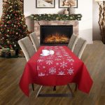 Fata de masa rosie cu napron rosu Best Cotton Winter 18 - creton, 180x220 cm + 45x180 cm, 100% bumbac - imagine 2