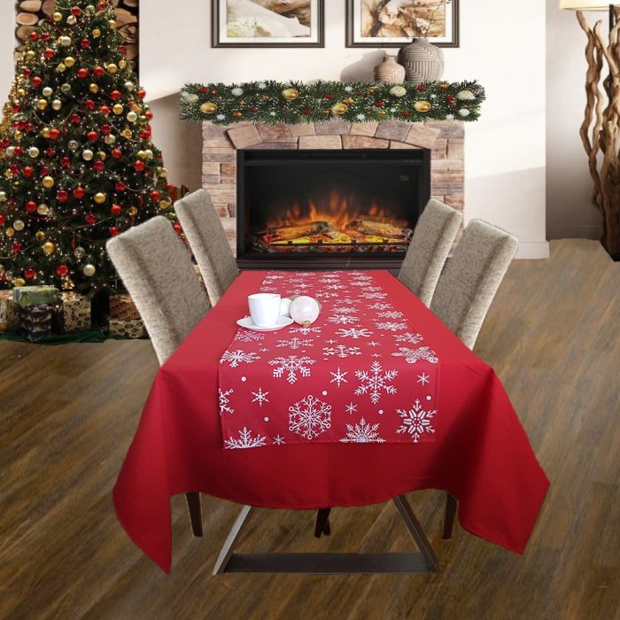 Fata de masa rosie cu napron rosu Best Cotton Winter 18 - creton, 180x220 cm + 45x180 cm, 100% bumbac - imagine 2