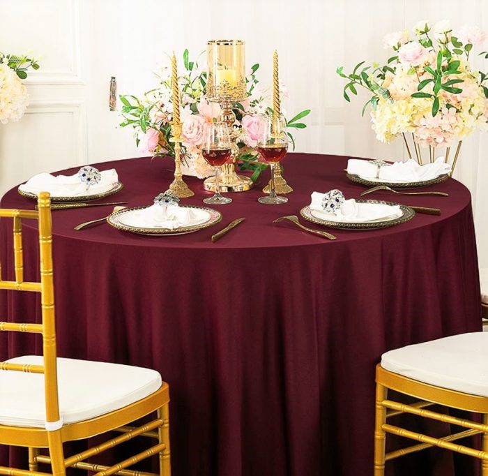 Fata de masa Best Cotton - rotunda cu diametrul 240 cm, Damasc Saten DeLux, 100% bumbac, burgundy - imagine 3