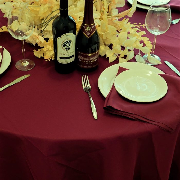 Fata de masa Best Cotton - rotunda cu diametrul 240 cm, Damasc Saten DeLux, 100% bumbac, burgundy - imagine 4