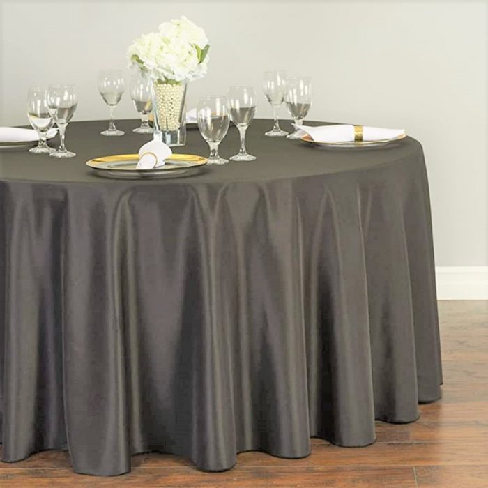 Fata de masa Best Cotton - rotunda cu diametrul 240 cm, Damasc Saten DeLux, 100% bumbac, gri taupe - imagine 3