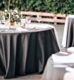 Fata de masa Best Cotton - rotunda cu diametrul 240 cm, Damasc Saten DeLux, 100% bumbac, gri taupe