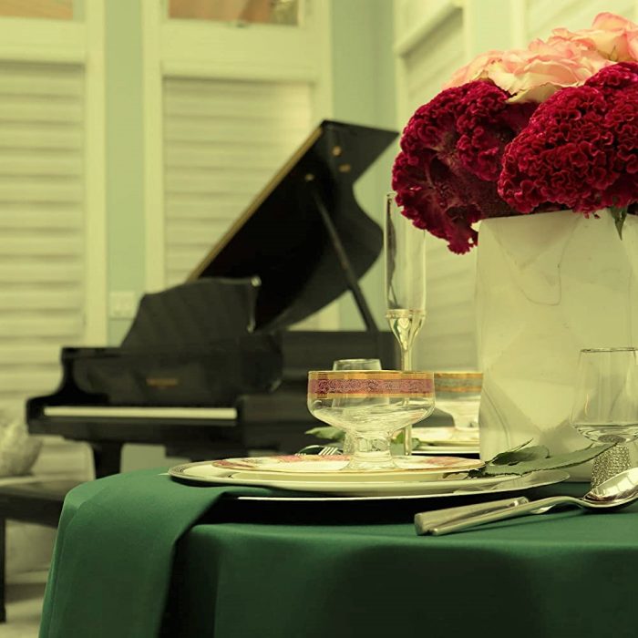 Fata de masa Best Cotton - rotunda cu diametrul 240 cm, Damasc Saten DeLux, 100% bumbac, verde smarald - imagine 5