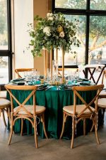 Fata de masa Best Cotton - rotunda cu diametrul 240 cm, Damasc Saten DeLux, 100% bumbac, verde smarald