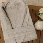 Halat de baie, cu guler Best Cotton - 100% bumbac, culoare bej - imagine 2