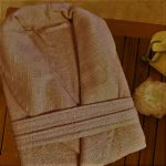 Halat de baie, cu guler Best Cotton Caro - 100% bumbac, culoare rose - imagine 3