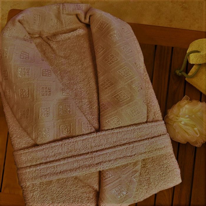 Halat de baie, cu guler Best Cotton Caro - 100% bumbac, culoare rose - imagine 3