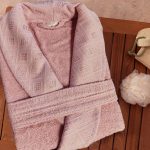 Halat de baie, cu guler Best Cotton Caro - 100% bumbac, culoare rose