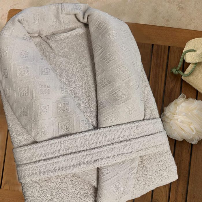 Halat de baie, cu guler Best Cotton Caro - 100% bumbac, culoare rose - imagine 2