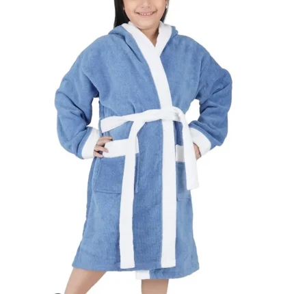 engros-halat baie copii astoria home bumbac color cu broderie jacquard bleu 3