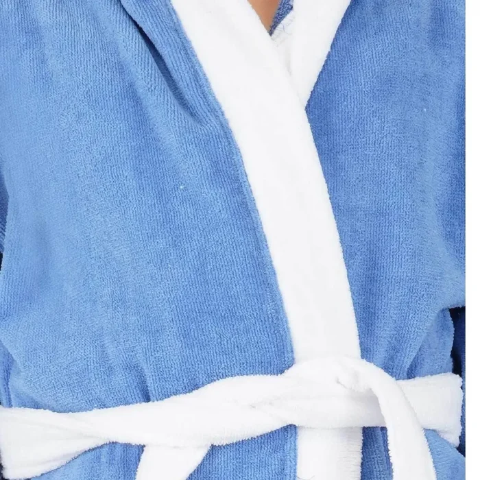 Halat de baie cu gluga cu broderie pentru copii Best Cotton - 100% bumbac, tesatura prosop catifea, albastru - imagine 3