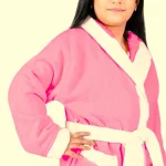 Halat de baie cu gluga cu broderie pentru copii Best Cotton - 100% bumbac, tesatura prosop catifea, roz - imagine 2