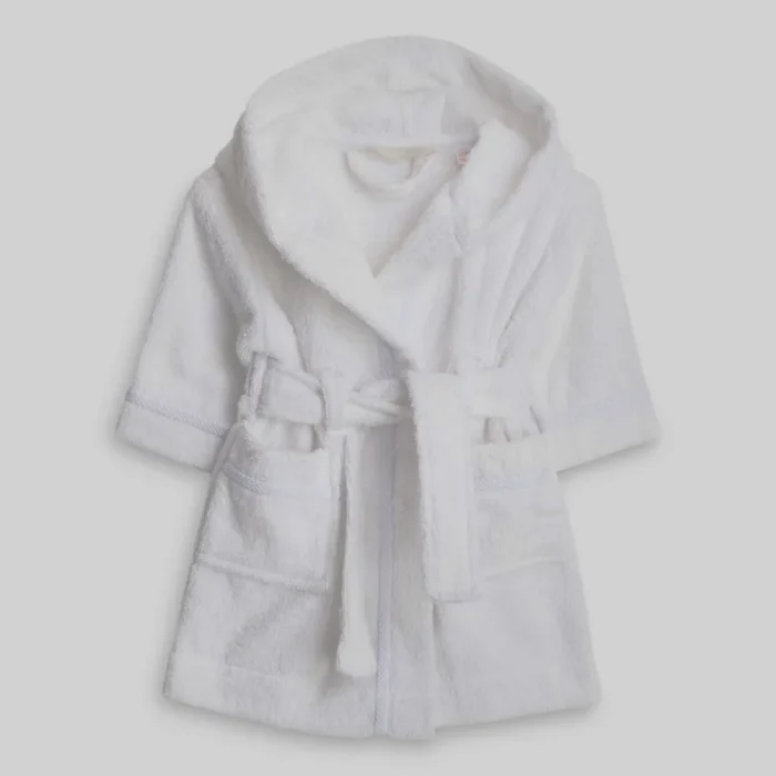 Halat de baie cu gluga pentru copii Best Cotton, 100% bumbac, tesatura prosop, alb - imagine 5