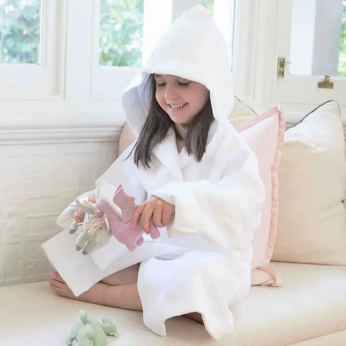 Halat de baie cu gluga pentru copii Best Cotton, 100% bumbac, tesatura prosop, alb - imagine 4