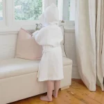 Halat de baie cu gluga pentru copii Best Cotton, 100% bumbac, tesatura prosop, alb - imagine 2