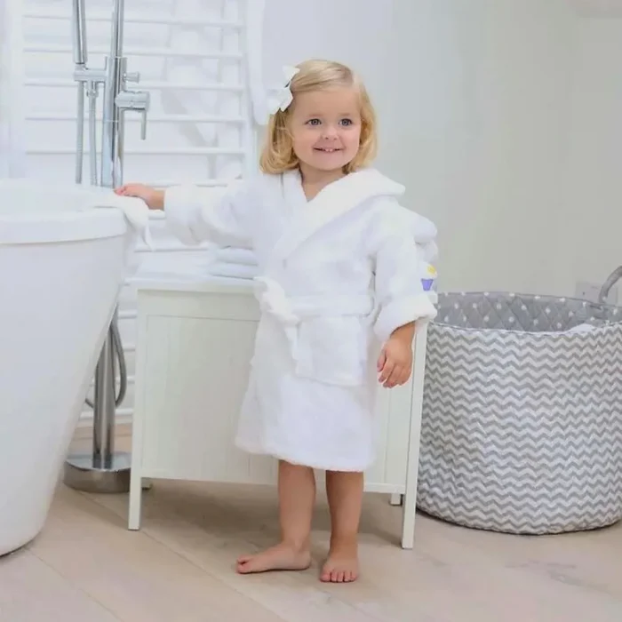 Halat de baie cu gluga pentru copii Best Cotton, 100% bumbac, tesatura prosop, alb - imagine 3