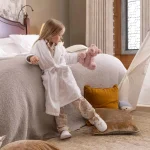 Halat de baie cu gluga pentru copii Best Cotton, 100% bumbac, tesatura prosop, alb