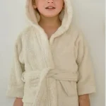 Halat de baie cu gluga pentru copii Best Cotton, 100% bumbac, tesatura prosop, crem - imagine 3