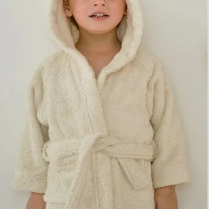 Halat de baie cu gluga pentru copii Best Cotton, 100% bumbac, tesatura prosop, crem - imagine 3