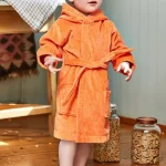 Halat de baie cu gluga pentru copii Best Cotton, 100% bumbac, tesatura prosop, piersica