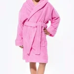 Halat de baie cu gluga pentru copii Best Cotton, 100% bumbac, tesatura prosop, roz