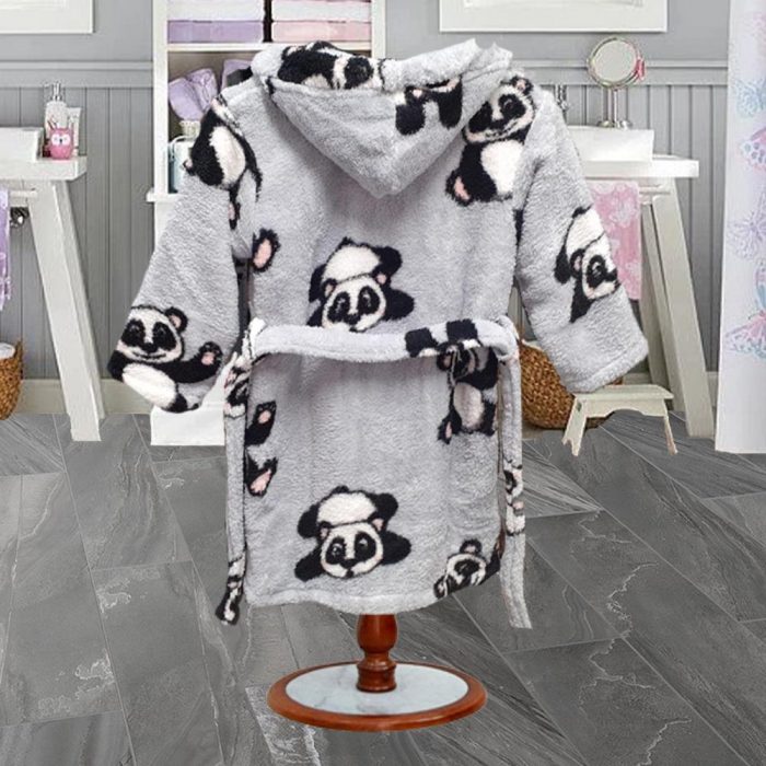 Halat baie cu gluga Best Cotton pentru copii, cocolino, gri cu model ursuleti - imagine 2