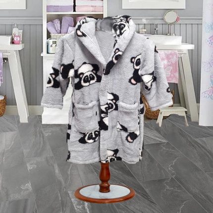 engros-halat baie copii astoria home microfibra cocolino pufos gri cu ursuleti2