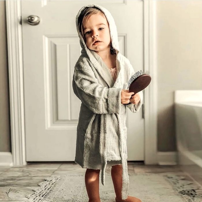 Halat de baie cu gluga pentru copii Best Cotton, 100% bumbac, tesatura prosop, 2-4 ani,gri - imagine 2