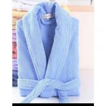 Halat de baie cu guler Best Cotton - 100% bumbac, 450g/mp, culoare bleu - imagine 4