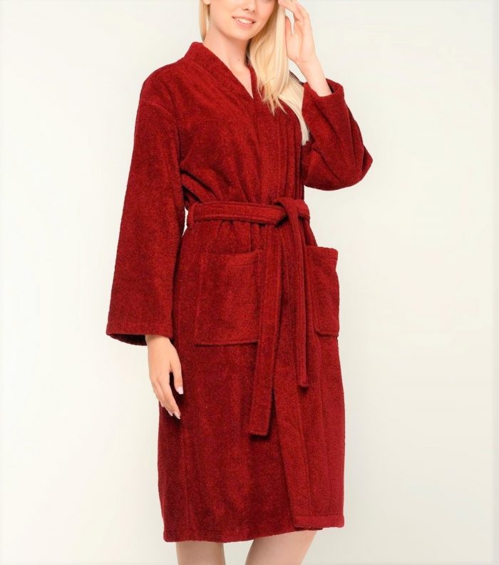 Halat de baie cu guler Best Cotton - 100% bumbac, 450g/mp, culoare rosu - imagine 2