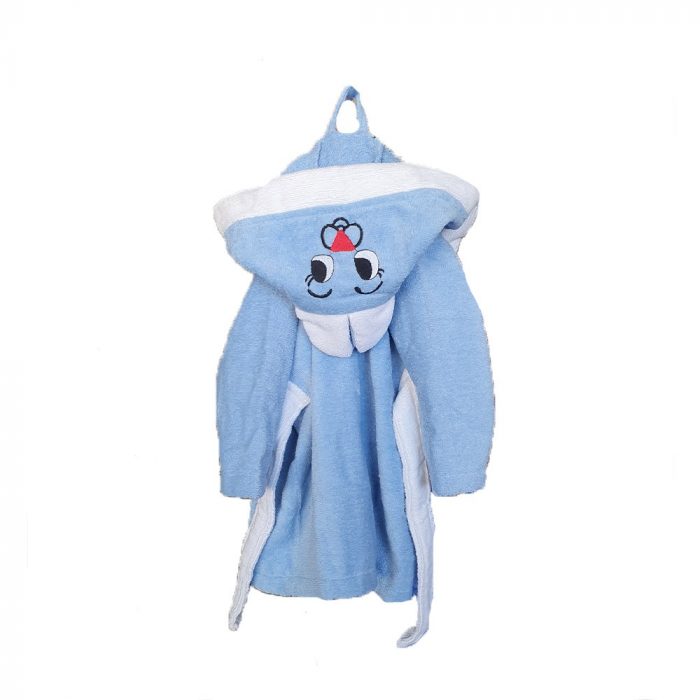 Halat de baie cu gluga cu broderie pentru copii Best Cotton - 100% bumbac, tesatura prosop catifea, albastru - imagine 2