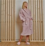 Halat de baie, cu guler Best Cotton - 100% bumbac, culoare roz pudra - imagine 2