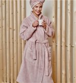 Halat de baie, cu guler Best Cotton - 100% bumbac, culoare roz pudra